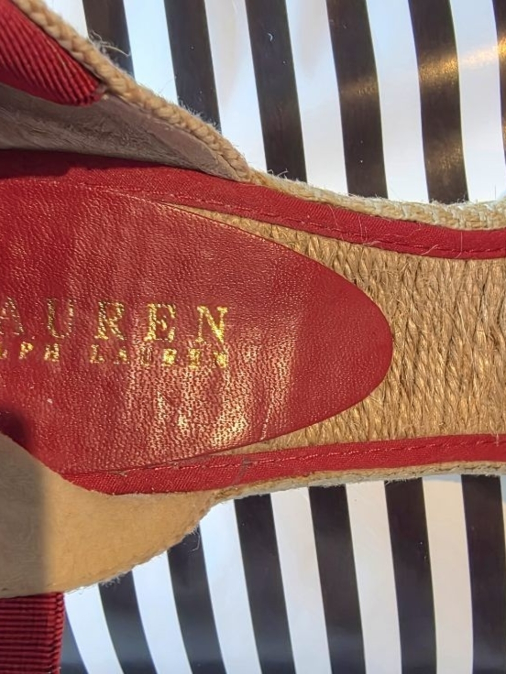Lauren Ralph Lauren Red Espadrille Wedge Sandals with Elastic Strap - Picture 5 of 8